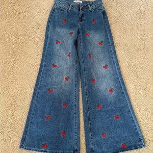 Ashley Mason Blue Jeans with Cherry Embroidery